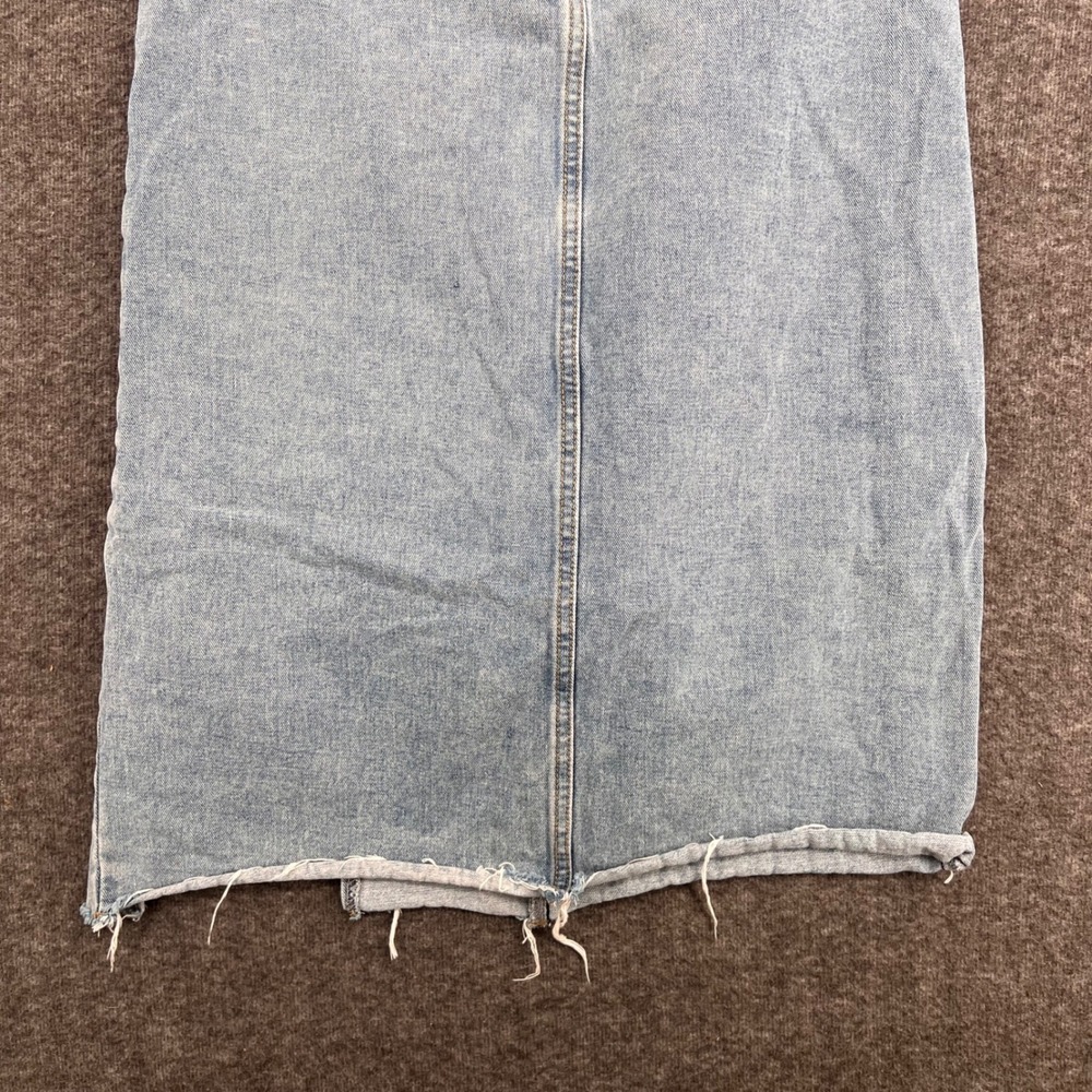 Shein Light Wash Denim Maxi Skirt High Waisted Side Slit Raw Hem Blue Size L - Picture 8 of 12